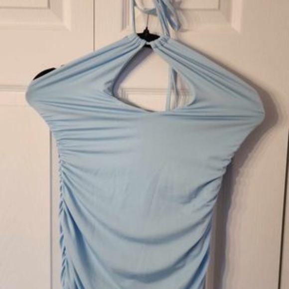 SHEIN Sky Blue Keyhole Cutout Bust with Ruffled Waist-Hip Area and Halter Back - Picture 1 of 5